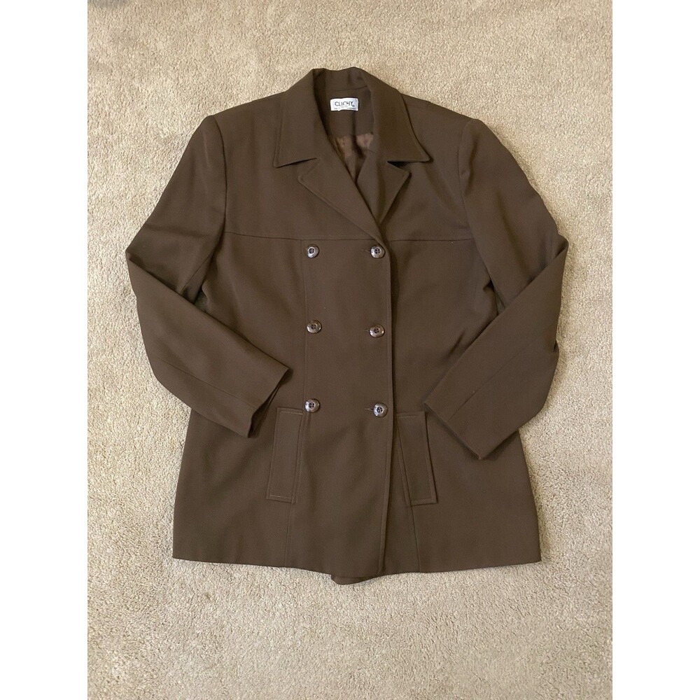 Vintage Clichy 100% Laine Wool Corporate Goth Coquette Brown Blazer Size M